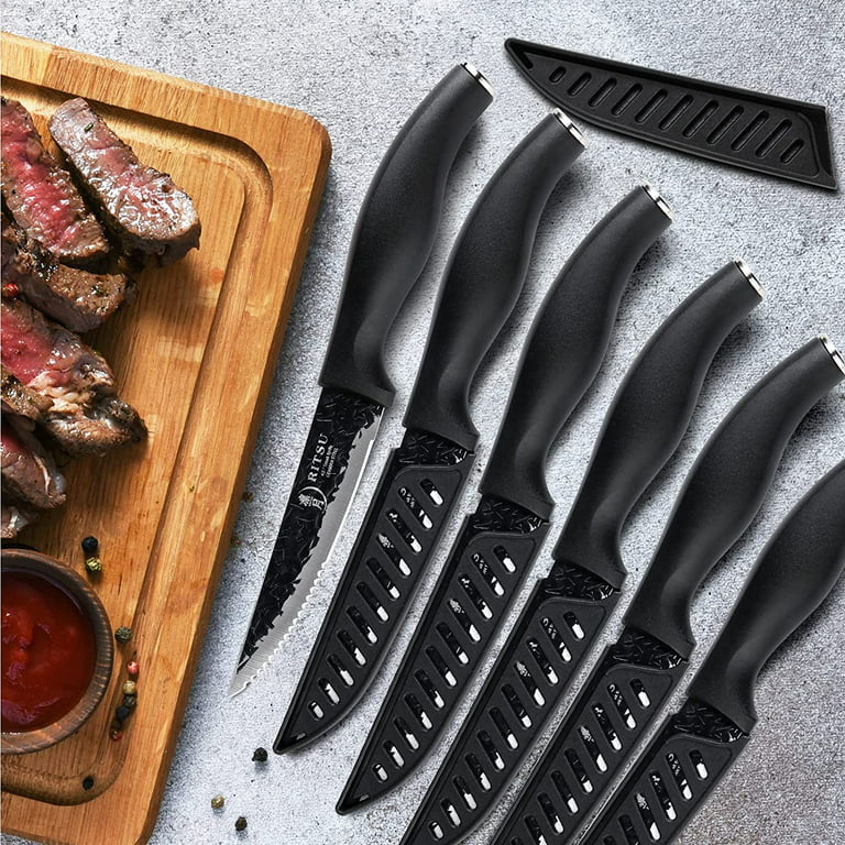 4.5 Steak Knives Set of 6, Premium German Steel Steak Knives with  Non-stick Coating, Ultra Sharp Serrated Steak Knife, Ergonomic Handle  Design, Suitable for Home & Outdoor 