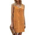 thumbnail image 3 of QAFOPEH Women Round Neck Buttons Pockets Sleeveless Solid Color Dress, 3 of 7