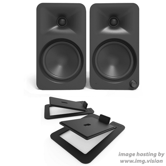 Kanto ORA4MB Pro Audio Bluetooth Desktop Speakers - Matte Black Pair with Kanto S6 Angled Desktop Speaker Stands for Large Speakers - Black Pair (2024)