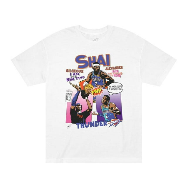 Shai Gilgeous-Alexander MVP Comic Graphic Tee, Retro Style Shirt, Gift for Basketball Fans - White - XL