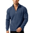 thumbnail image 5 of Nmnitkp Mens Sweatshirt Solid Corduroy Stand Collar Half Zip Long Sleeve Plus Size Pullover Loose Fit Chest Pocket Casual Layering Top for Fall Winter Office Daily Travel Weekend Wear Navy,5XL, 5 of 9