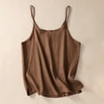 thumbnail image 2 of Ropa para adolescentes,Camiseta de tirantes de lino para mujer, color liso, manga corta con abertura en el bajo, escote redondo, estilo informal, sopatenor, 2 of 8