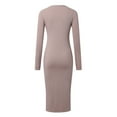 thumbnail image 5 of Ediodpoh Women's Knitted Long Midi Dress Autumn and Winter Solid Color Pullover Slim Long Sleeve Sweater Dress Sweater Dresses Khaki S, 5 of 5