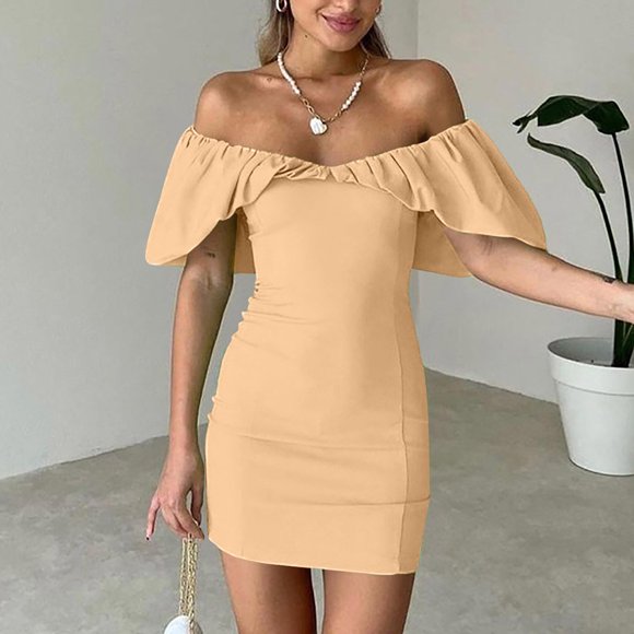 Gspmoly Summer Dress, Fashion Women Sexy Short Sleeve Strapless Backless Tube Top Evening Long Dress Cocktail Dress Prime Deals