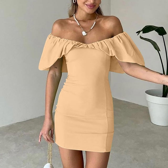 Gspmoly Robe d'Été, Mode Femme Aguichant à Manches Courtes Sans Bretelles Dos Nu Haut Tube Robe Longue de Soirée Robe de Cocktail Offres Prime