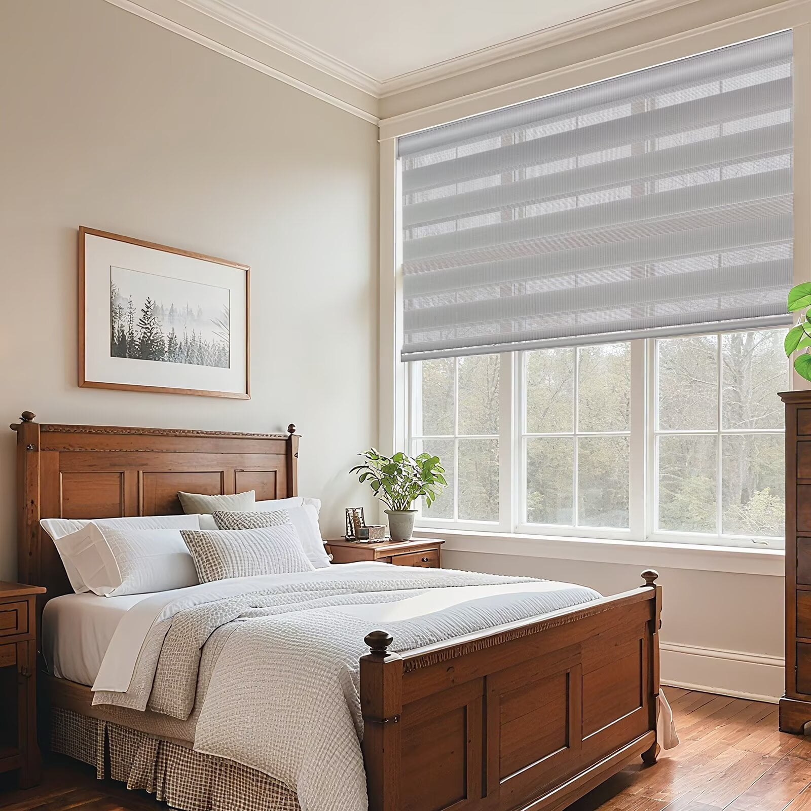 MYshade Cordless Zebra Blinds Gray-27"W*64"H Pull Down Roller Window Shades Double Layer Light Control Free Stop Window Shades Day and Night Blinds Easy Installation for Home