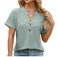 thumbnail image 2 of pimelu Womens Tops Workout Tops for Women Breathable Comfy Roll Sleeve Button up Blouses Summer Trendy Solid Blouses Ladies V-Neck Short Sleeve Tunic Top, 2 of 7