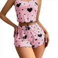 thumbnail image 3 of Conjunto de Pijama de 2 Piezas con Estampado Gráfico para Mujer, Top Corto y Pantalones Cortos de Verano, Conjuntos de Ropa de Dormir Acanalados. Rosa Negro L, 3 of 5