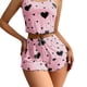 thumbnail image 3 of Conjunto de Pijama de 2 Piezas con Estampado Gráfico para Mujer, Top Corto y Pantalones Cortos de Verano, Conjuntos de Ropa de Dormir Acanalados. Rosa Negro L, 3 of 5
