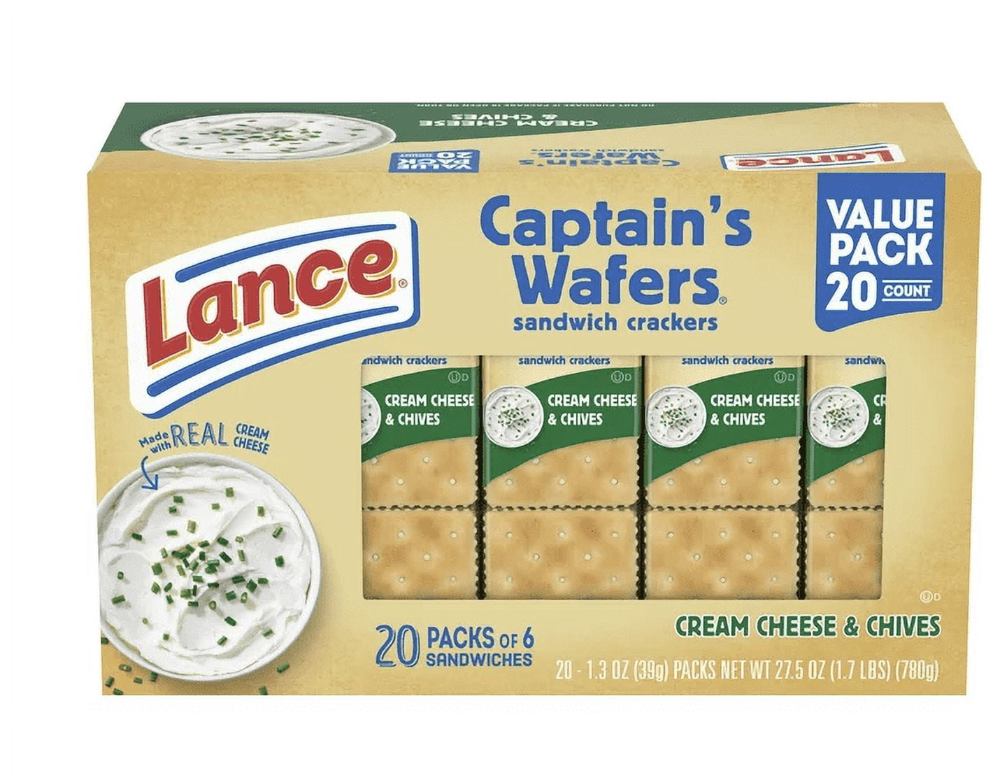 Lance Sandwich Crackers, Captain's Wafers Cream Cheese and Chives, 40 Packs
