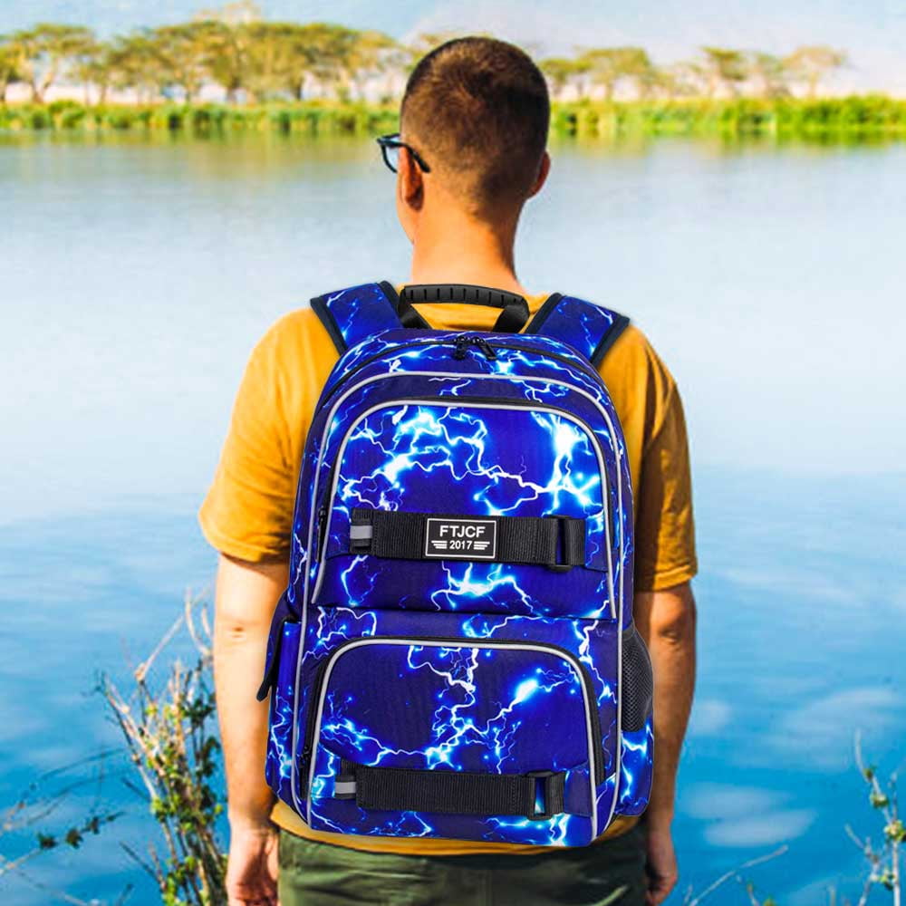 AGSDON Laptop Backpack, 16 Inch School Bag College Bookbag, Anti Theft Daypack Bags and Lunch Bag Set, Water Resistant lightning Backpacks for Teens Boys Men Students(Blue)