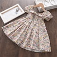 thumbnail image 2 of Dresses For Girls Toddler Kids Baby Summer Casual Puff Sleeves Ruffled Bow Floral Party Princess Dress 1 Years-2 Years, 2 of 3