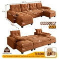 thumbnail image 6 of U-Shaped Sectional Sleeper Sofa with Charging Station and Pull Out Bed, 2 in 1 Convertible Couch Bed with Removable Armrests, ,Oversized Modular with Chaise Lounge for Living Room, Apartment, Orange, 6 of 7