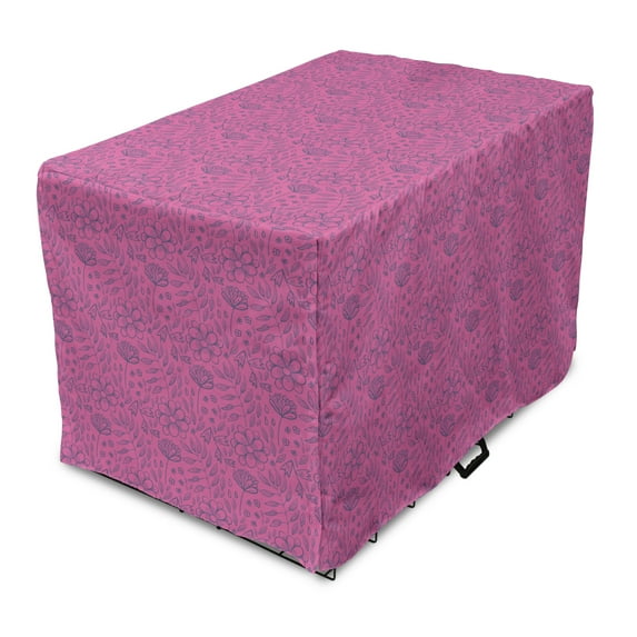 Floral Dog Crate Cover, Monotone Flowers and Leaves Illustrated by Hand Botanical Plantation Art, Easy to Use Pet Kennel Cover Small Dogs Puppies Kittens, 7 Sizes, Charcoal Grey Pink, by Ambesonne