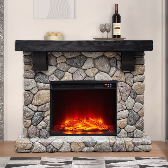 FESTIVO 44 in. Freestanding Electric Fireplace in Warm Beige Stone