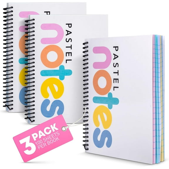 Spiral Notebook, 5x7 College Ruled - Bright Pastel Lined Paper, Perforated Notepad, Durable Poly Cover - 3 Pack