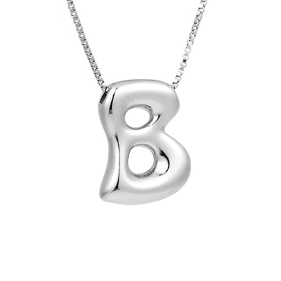 PATLOLLAV Valentine's Day Bubble Letter Necklace Silver,Silver Name Initial Letter Necklace for Women,Silver Plated Dainty Personalized Puffy Chunky Name Silver Necklaces,Best Gift