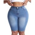 thumbnail image 4 of Gocolloa Women Plus Size Jean Shorts Stretchy High Waisted 10" Inseam Knee Length Denim Bermuda Shorts Royal Blue 26W, 4 of 5