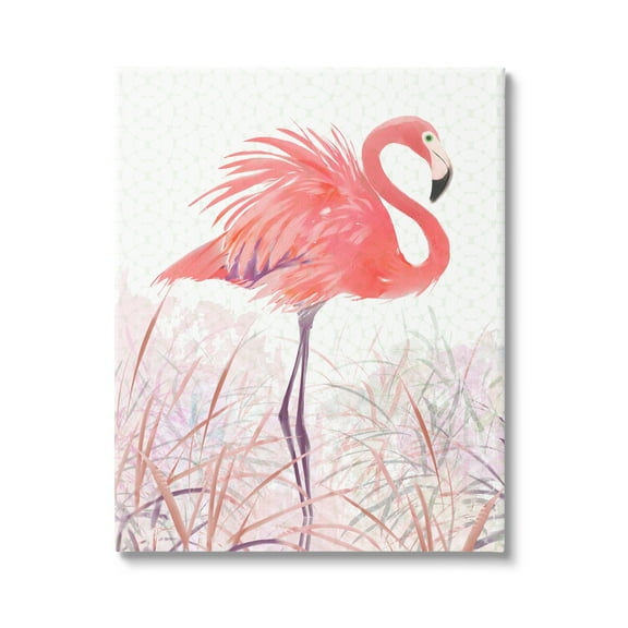 Stupell Flamingo Bird Tropical Grasses Patterned Animals & Insects Painting Gallery Wrapped Canvas Print Wall Art