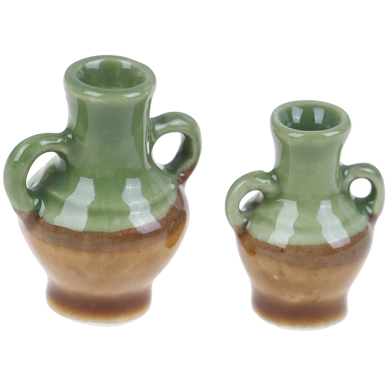 2pcs Miniature White Ceramic Chinese Vase Jug Pot Model 1:12 Dollhouse Accs 