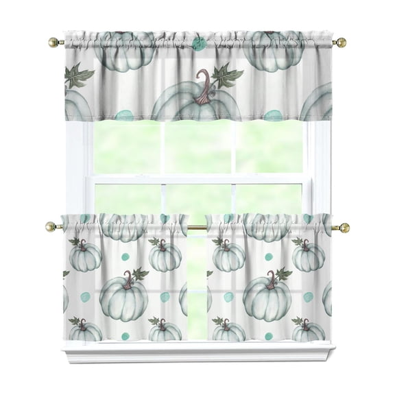 Rod Pocket Kitchen Curtain Set 3-Piece, 27.5x36 Inch Valance & Tier Drapes, Polyester Pongee Cafe Curtains for Living Room, Bathroom, Farmhouse Rustic Country Window Treatments.