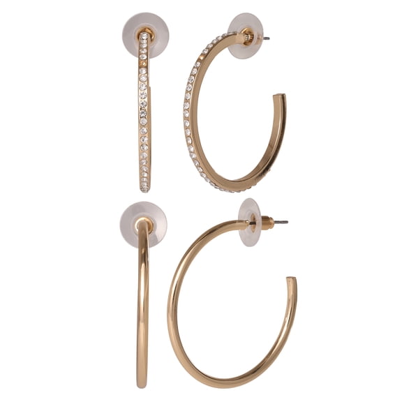 Jessica Simpson Gold-Tone and Cubic Zirconia Hoop Earrings 2-Pair Set for Women