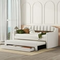 thumbnail image 3 of Elegant Design Upholstered Twin Size Daybed with Trundle and Three Drawers, Wood Day Bed for Office/Living Room/Bedroom, Sturdy Slats Support Wooden Sofa Bed for Teens, 3 of 9