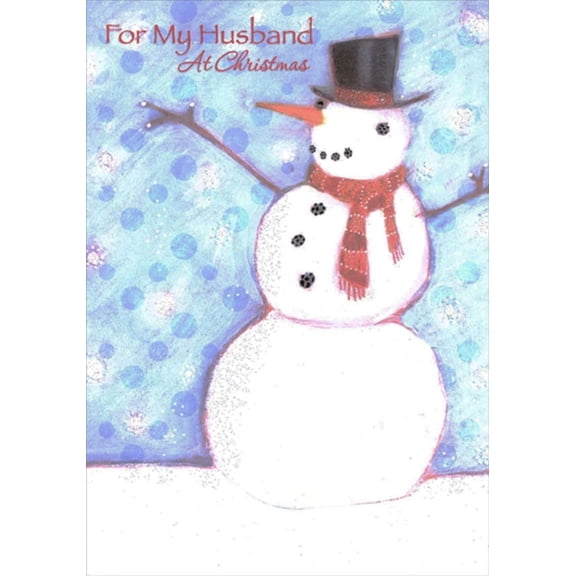 Designer Greetings Snowman and Blue Circles on Light Blue Husband Christmas Card