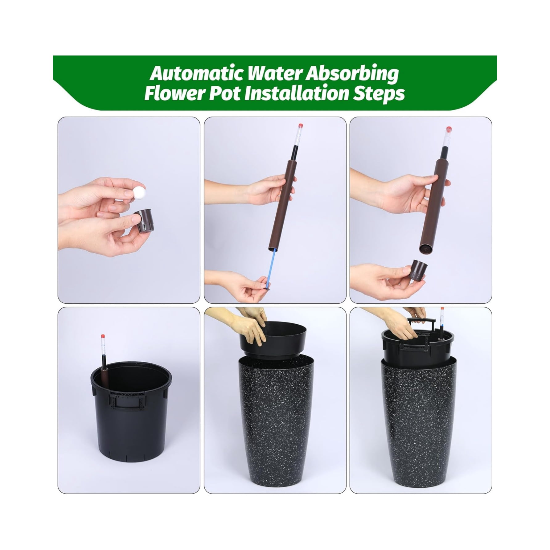 16/22" Tall Round Planter Set of 2, Self Watering Pots for Indoor Plants, Large Flower Pot Outdoor with Built-in Drainage and a Water Level Monitor, for Patio, Porch, Living Room, or Home Office