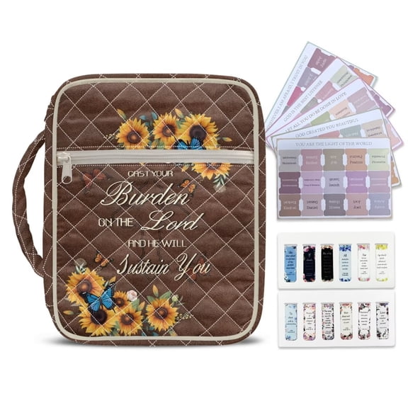 Pzuqiu Sunflower Butterfly Bible Cover Case for Women Bible Study Supplies & Accessories with Tags&Bookmark Quilted Book Carrying Case Large Bibles Bag for Church, Study & Travel