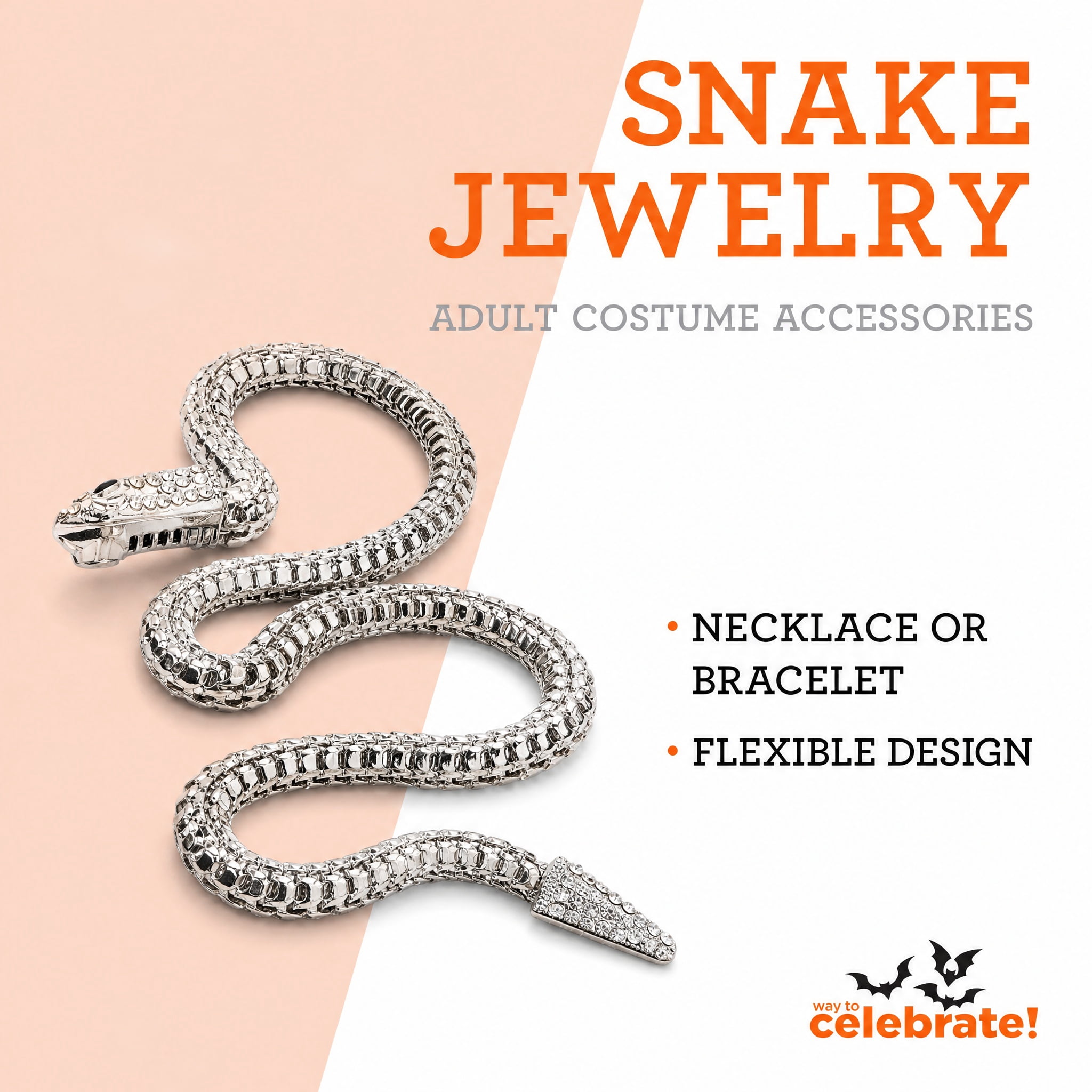 Snake Jewelry Costume Accessory for Adults, Silver, Halloween by Way To Celebrate