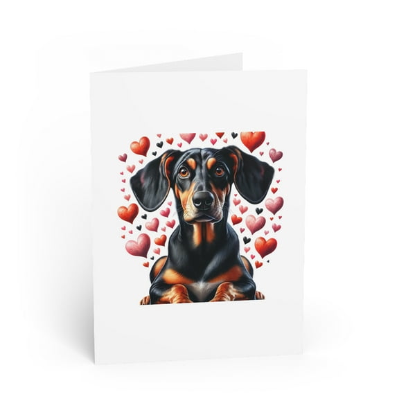 DistinctInk Greeting Card / Note Card - Valentine's Day Black and Tan Coonhound - PACK of 1