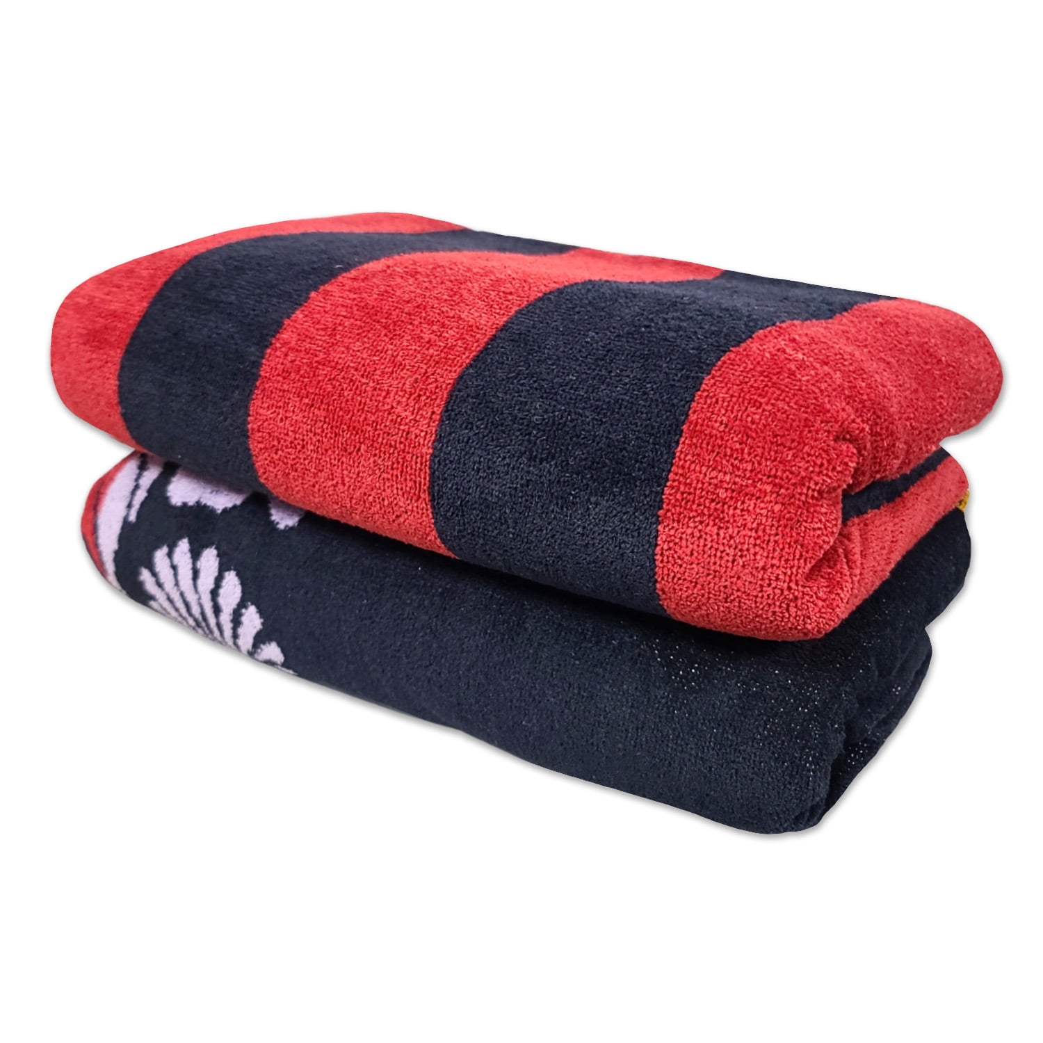 Kaufman - Premium 2-Pack Velour Oversized Double Jacquard Reversible 750 GSM Beach, Pool Towel, Plush Towel, 40in x 70in, Luxurious 100% Cotton (Red/SAN)