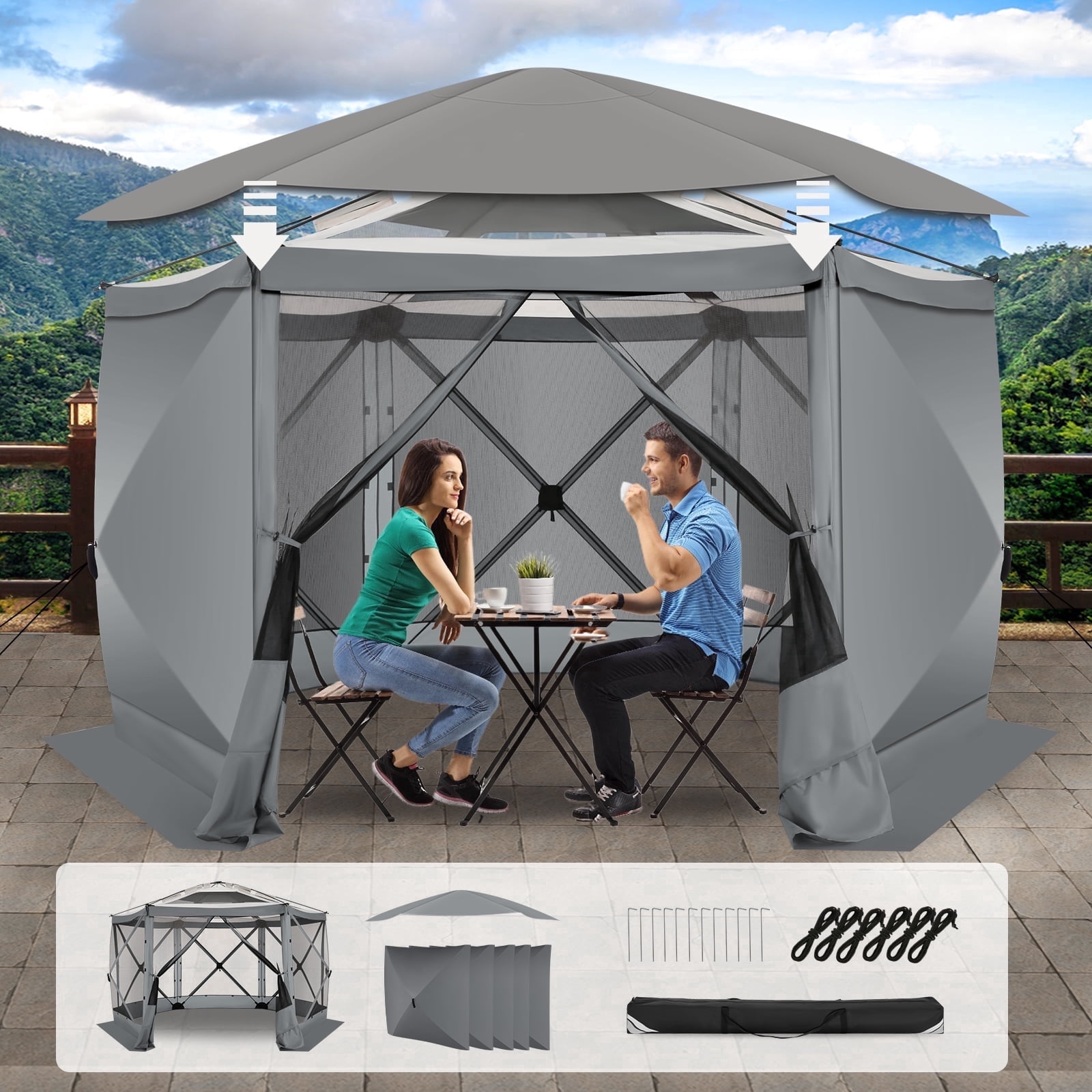 HOTEEL 6x6 ft Pop Up Gazebo Screen House Tent for Camping with and