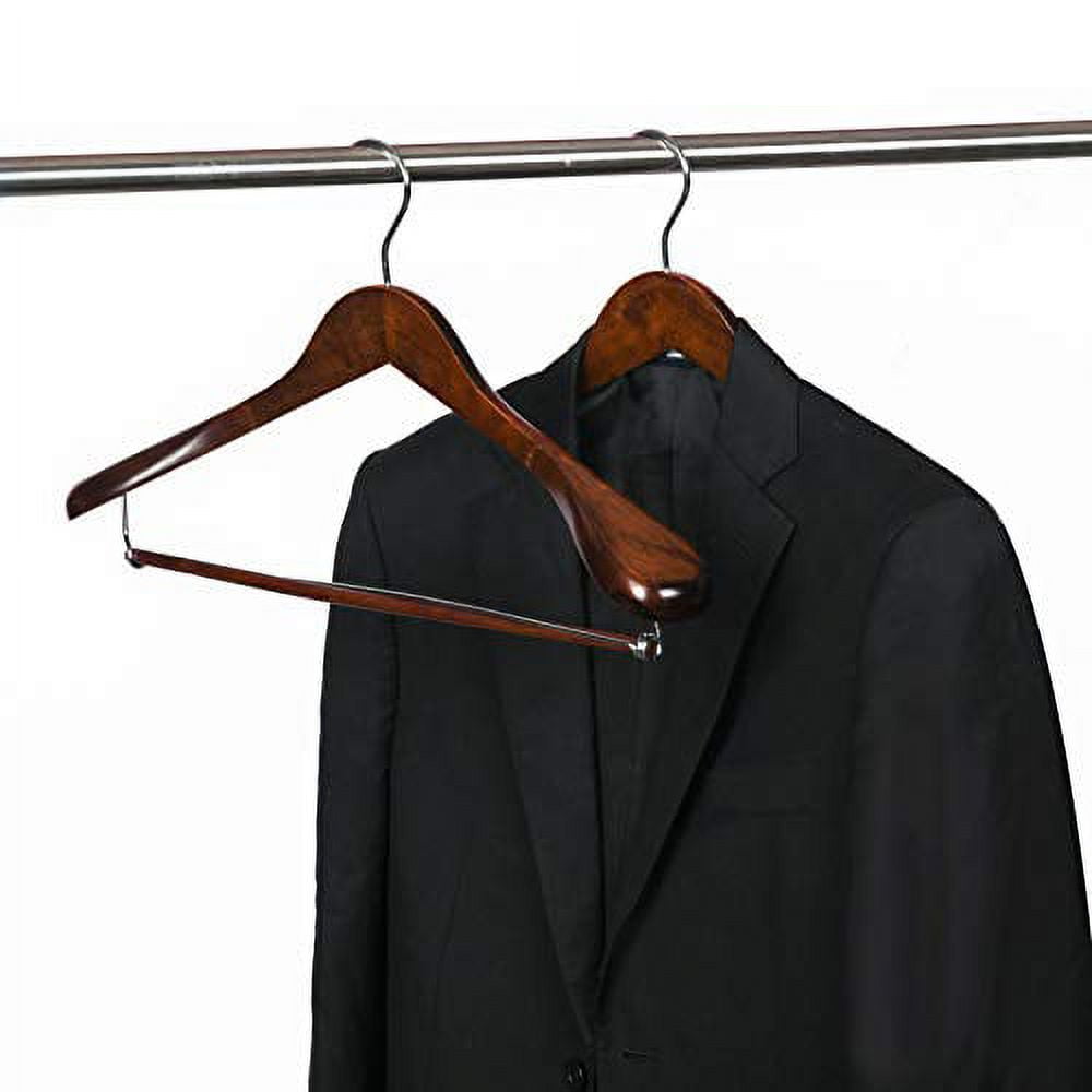 Quality Luxury Heavy Duty Wooden Suit Hangers Wide Wood Hanger for Coats and Pants with Locking Bar (6, Retro)