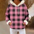 thumbnail image 5 of successthop Hoodie for Women Pullover with Pockets Long Sleeve Drawstring Top Plus Size Fleece Neck Checkered Streetwear, 5 of 6