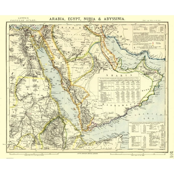 Historic Map - Egypt Arabia Nubia Abyssinia - Letts 1883 - Vintage Wall Art