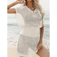 thumbnail image 4 of Anygrew Women Swimwear Cover Ups Short Sleeve Crochet V Neck Bathing Suit Beach Dress Summer Swimwear Coverups, 4 of 6