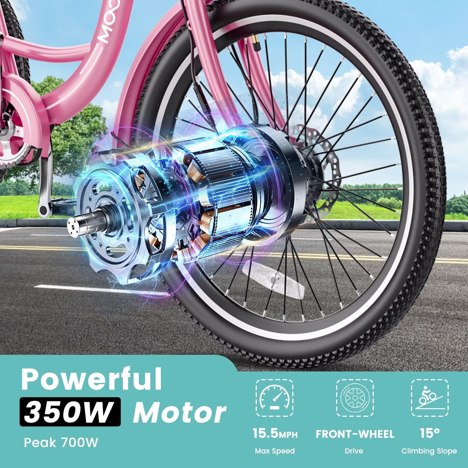 MOONCOOL 24" Electric Tricycle for Adults, 350W 36V 7 Speeds Electric Trike, 3 Wheels Adult Electric Tricycle Bicycle with Large Basket & Tool Kits