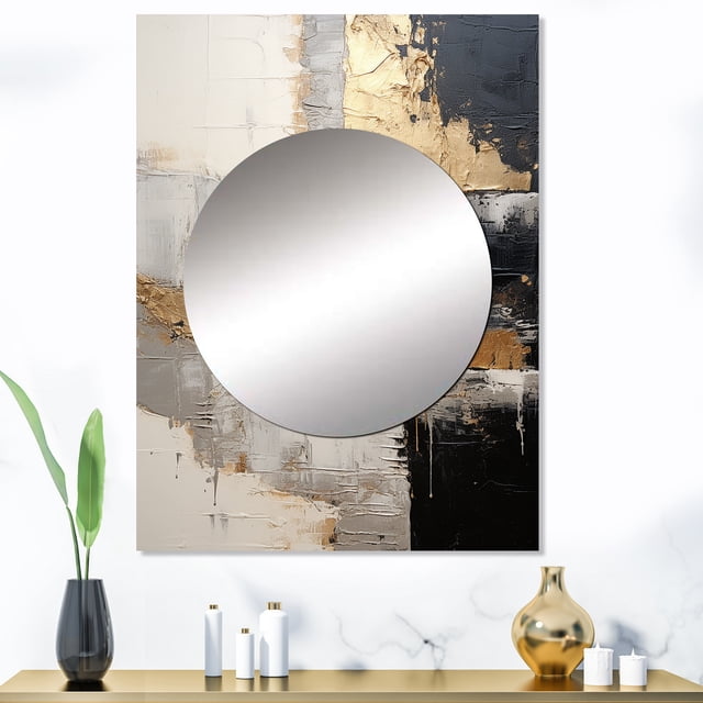 Designart "Gold Pottery In Gray Minimalism I" Abstract Spirals Mirror Wall Decor - Modern Grey Abstract Large Mirror For Wall Art Decor - 40" x 30" Inch
