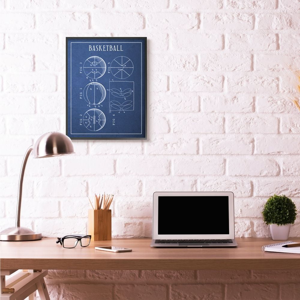 Basketball Blueprint Vintage Sports Design XXL Framed Giclee Texturized Art by Daphne Polselli