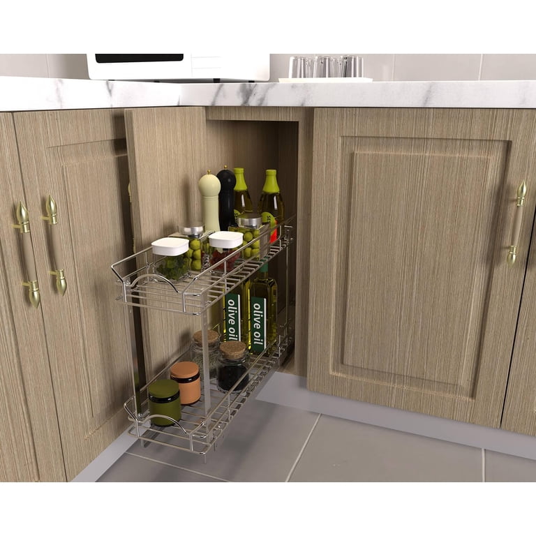 2 Tier Stainless Steel Pull Out Cabinet Shelves - 12"W X 16.3"D, Heavy Duty Sliding Organizer For Kitchen