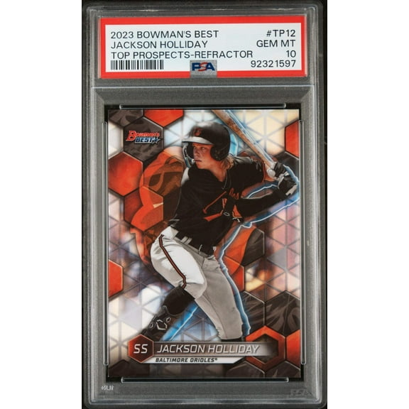 Graded 2023 Topps Bowmans Best Jackson Holliday #TP12 Top Prospects Refractor Rookie RC Baseball Card PSA 10 Gem Mint