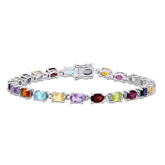 Everly Women's 10 5/8ct TGW Multi-Color Gemstone Sterling Silver Oval Tennis Bracelet