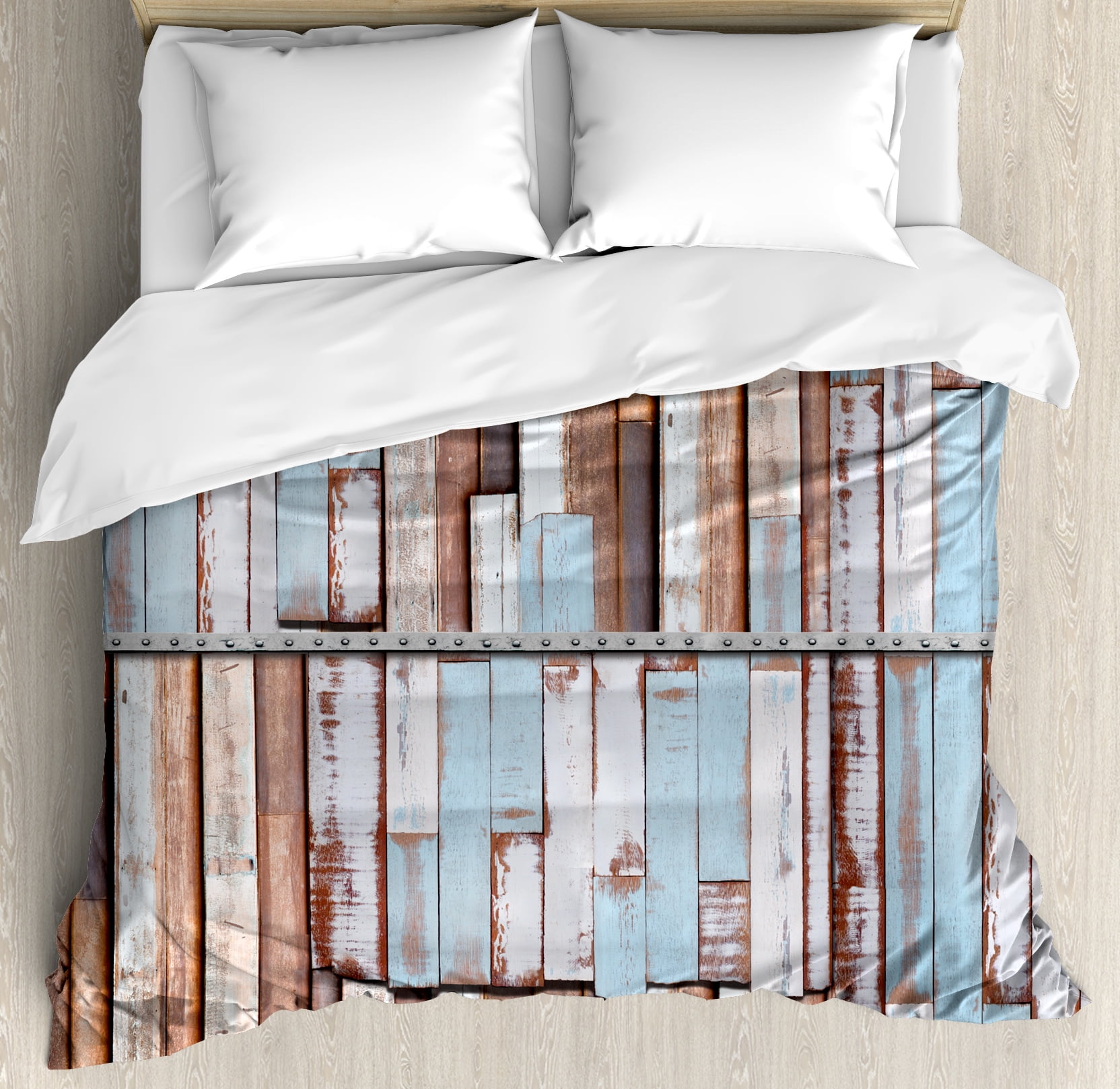 Rustic Duvet Cover Set Nautical Long Wooden Planks Tree Designs On Rustic Duvet Cover Set Nautical Long Wooden Planks Tree Designs On With Rusty S Art Print Decorative Bedding Pillow Shams Brown White And