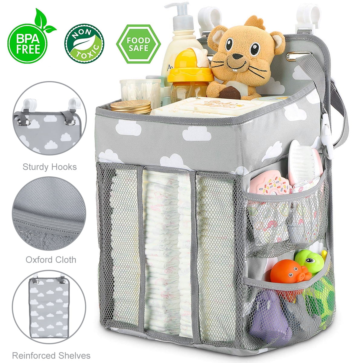 Hanging Crib Caddy, Large Capacity Hanging Diaper Organizer Nursery Bag