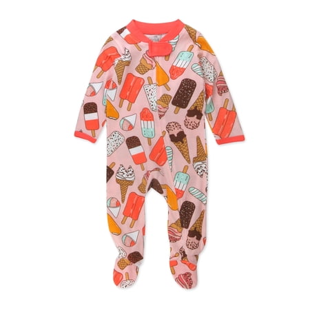 HonestBaby Baby Girls' Sleep and Play Footed Pajamas One-piece Sleeper Jumpsuit Zip-front Cotton Pjs, Ice Cream Rose, 6-9 Months C27