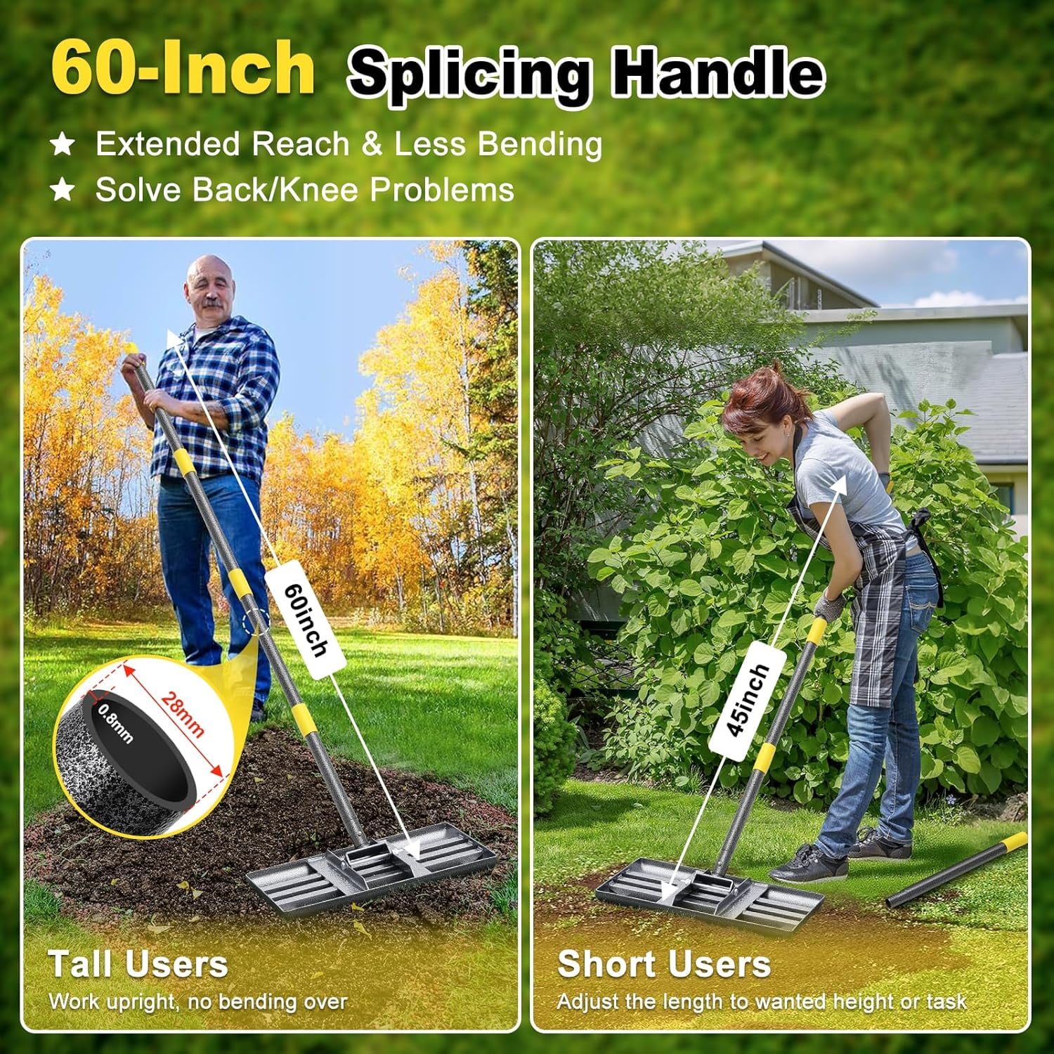 BsBsBest 17 in Lawn Leveling Garden Rake with Adjustable Handle