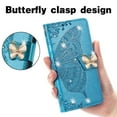 thumbnail image 6 of Feishell for iPhone 16 Plus Wallet Case for Women Girls,Bling Diamond Butterfly Embossed PU Leather Magnetic Clasp Flip Kickstand ID Credit Card Slots Phone Case with Wrist Strap,Blue, 6 of 9