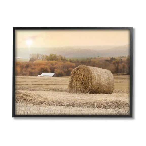 Stupell Industries Rural Haystack Farmland Field Shining Morning Sun Photograph Black Framed Art Print Wall Art, Design by Lori Deiter